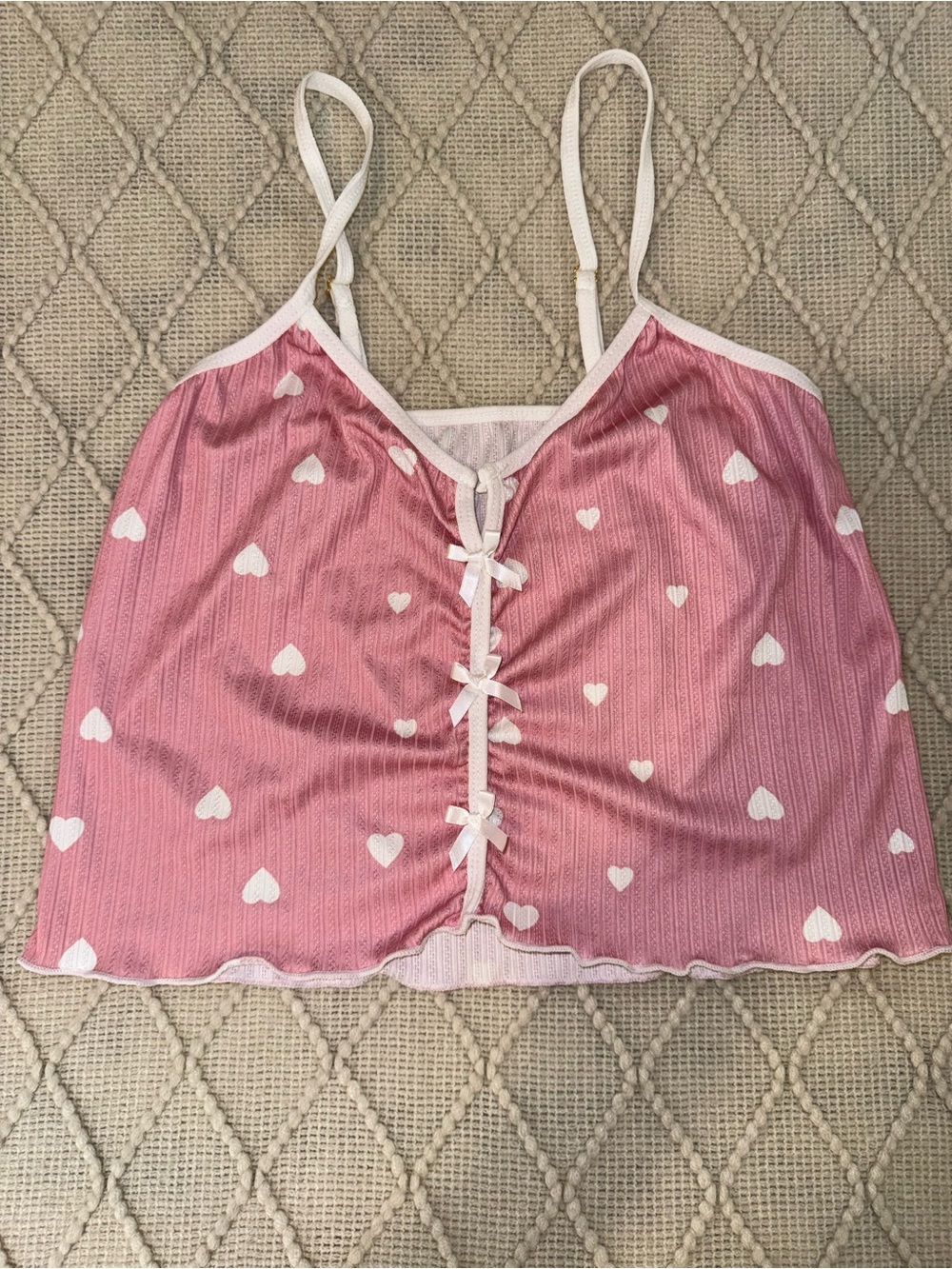Women’s Heart-Print Satin Sleep Sets - Pink & Red XS - Picture 2 of 7